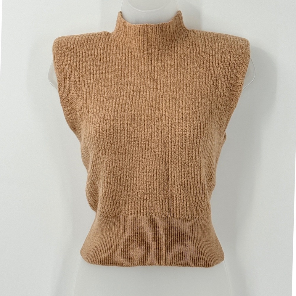 Babaton Aritzia Hazlitt Camel Merino Wool Mock Sweater Vest sz XS Minimalist